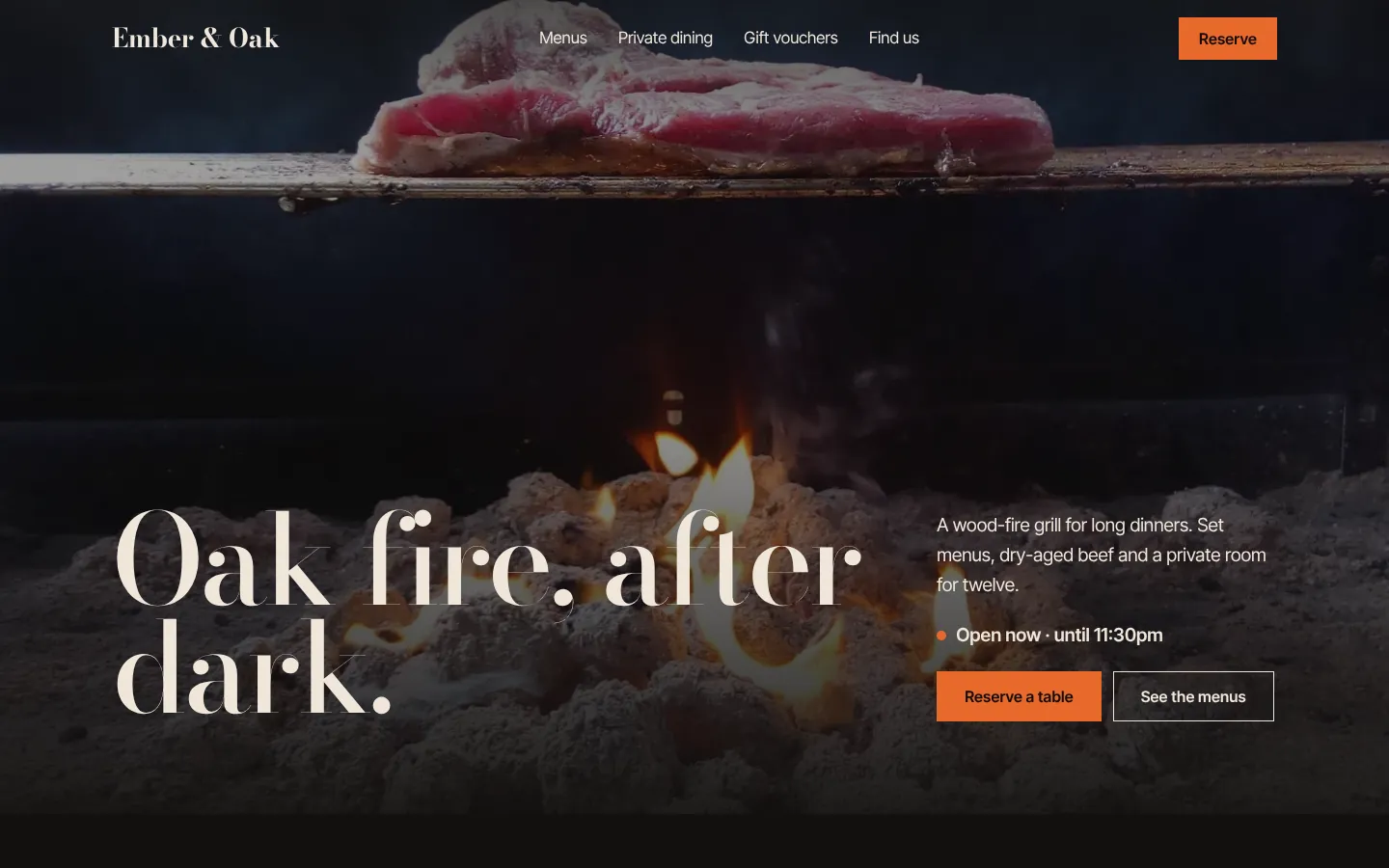 The Ember style shown on Ember & Oak, a wood-fire grill